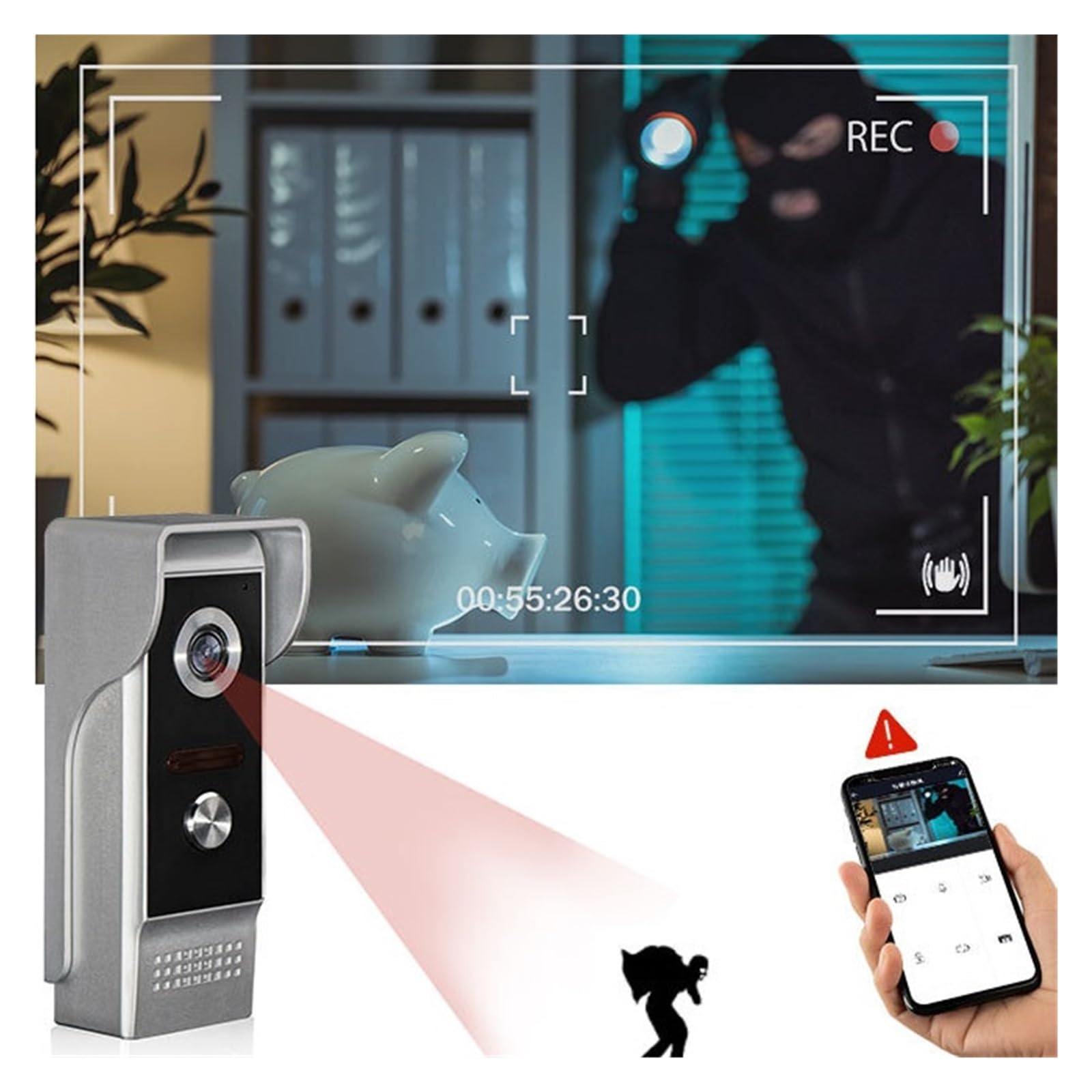 Dzwonek Do Drzwi Z Kamerą Wideo, Inteligentna Kamera Bezpieczeństwa 1080P HD WiFi Dzwonek Do Drzwi Z Dwukierunkowym Dźwiękiem, Noktowizor, Wodoodporny, Obsługa Karty SD