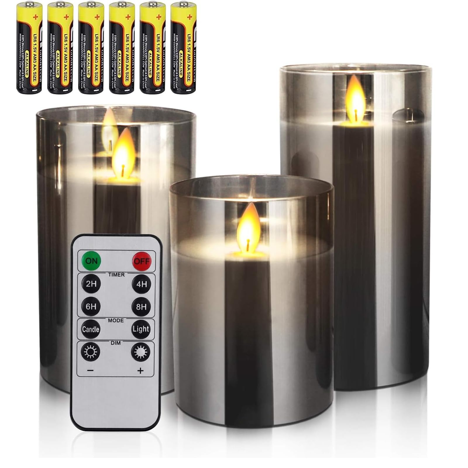 Glass Flameless Candle,Battery Candles Flickering,Battery Operated Candle with Timer Remote, LED Candles Warm Color Flame Light for Festival Wedding Home Decor(Include 6 Batteries)-Pack of 3