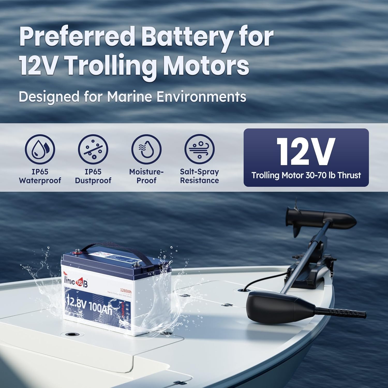 Timeusb 12V 100Ah Trolling Motors LiFePO4 Lithium Battery Group 31 with Low-Temp Protection, 15000 Deep Cycle Marine Batteries with 100A BMS Perfect for Marine,RV, Solar, Travel Trailer