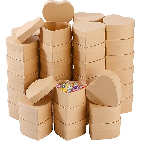 48 Pack Heart Shaped Paper Mache Boxes for DIY Projects, Gift Boxes with Lids