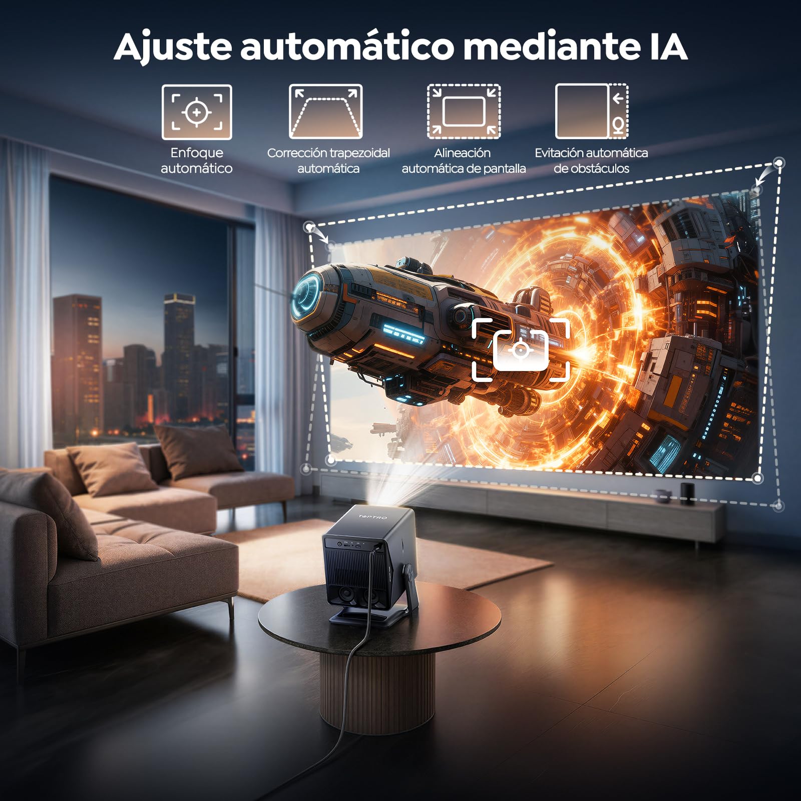 Proyector 4K【Netflix Integrado/TV en Directo/Dolby Audio】VIDAA, el SO más rápido, 1400 ANSI, FHD 1080P, Auto Focus y Keystone, Control por Voz, BT 5.4, Homekit,Rotación 200°, Proyector para Exteriores
