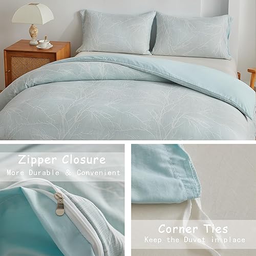 Miniatura 4 de Juego de funda de edredón tamaño King, 3 piezas de microfibra de doble hilo jacquard, transpirable, ultrasuave, juego de ropa de cama con 2 fundas