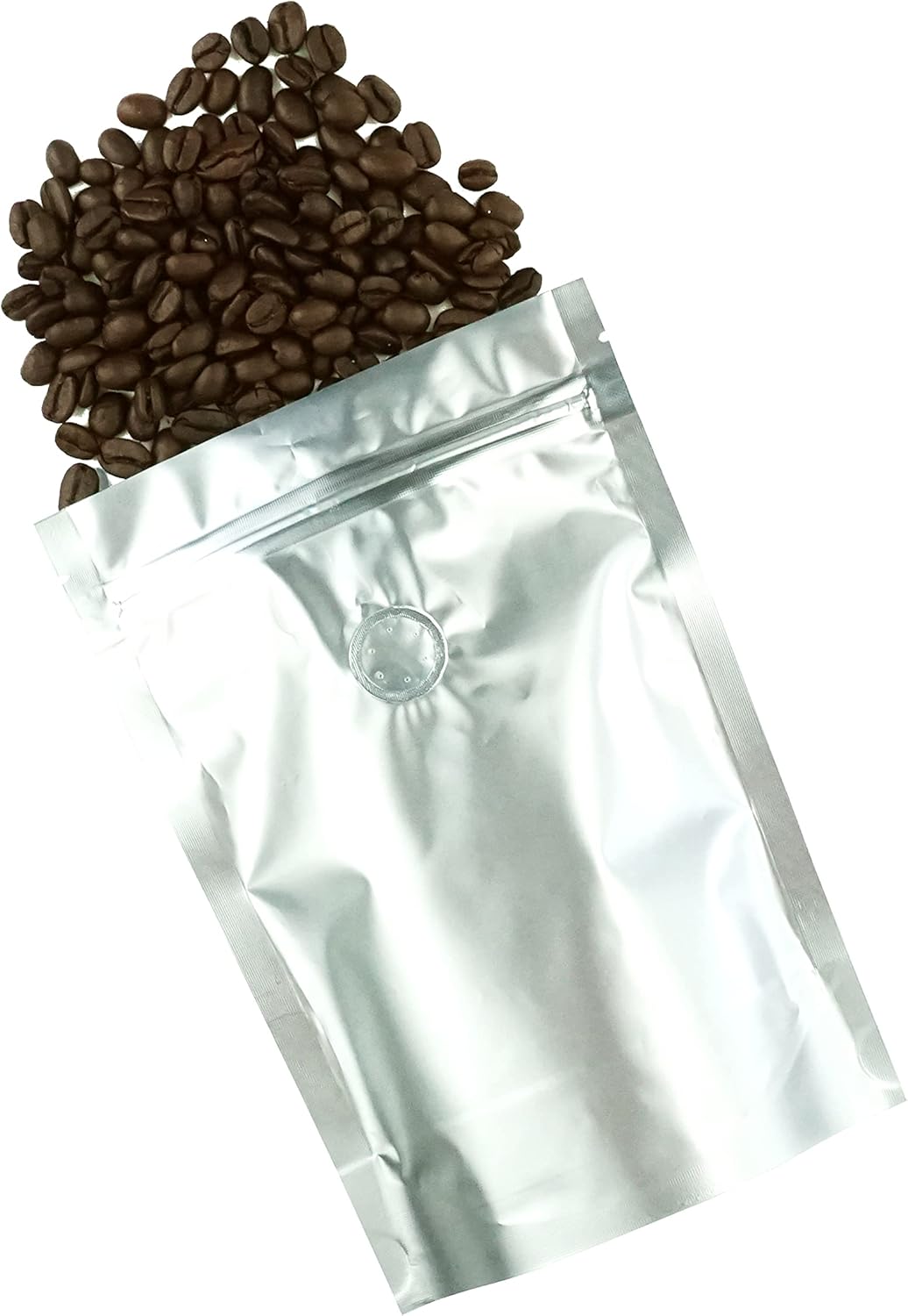 QQ Studio Foil Coffee Packaging Bags with Zipper and Degassing Valve for Whole and Ground Coffee (Silver, 4oz (Pack of 50 Bags))