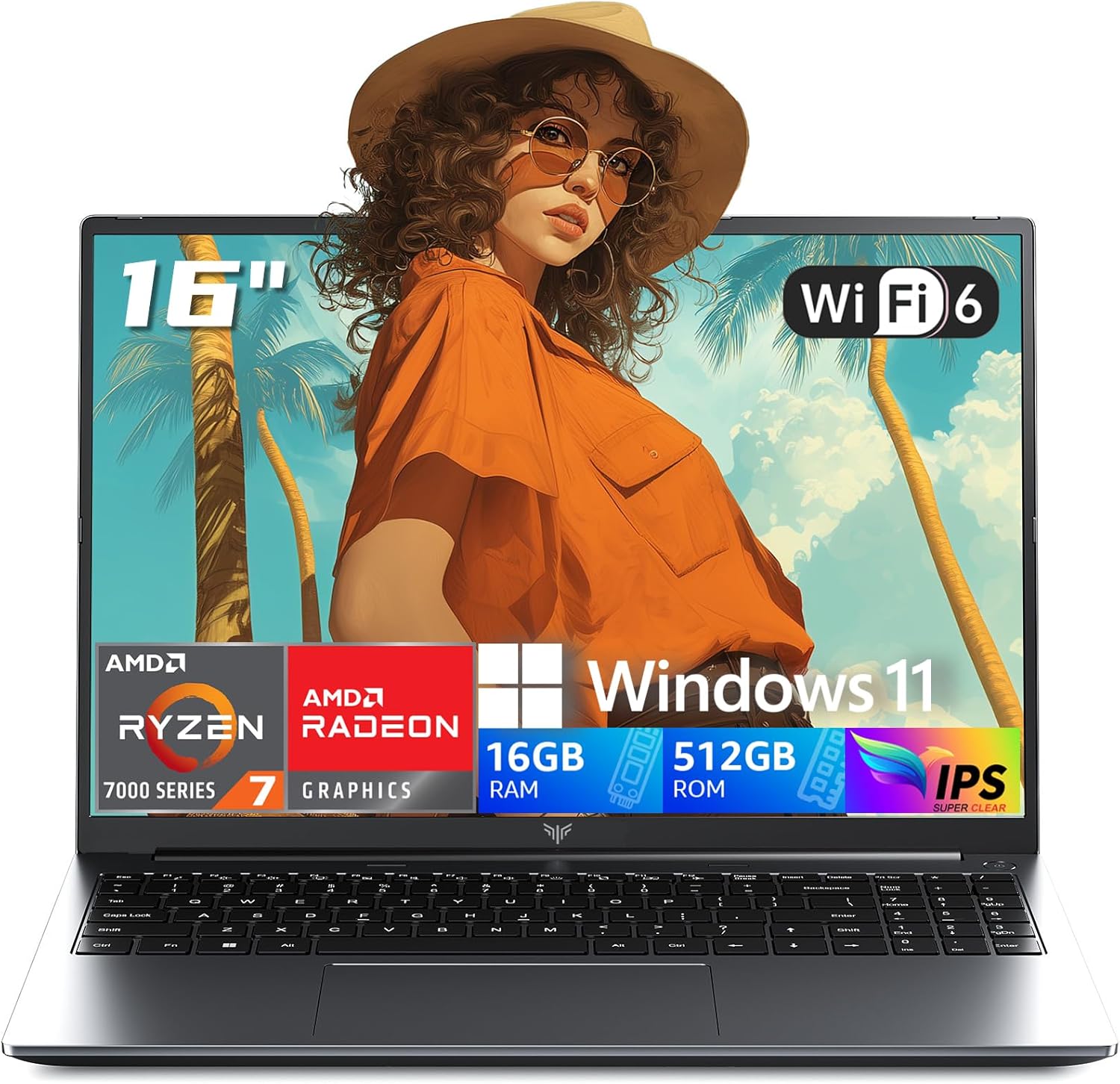 2026 AMD Gaming Laptop with AMD Ryzen 7 7735HS Processor (8C/16T, Up to 4.75GHz) 16 Inch FHD Screen Laptop Compute 16GB RAM 512GB ROM Windows 11 Laptop, HDMI, WiFi-6, Type-C, Webcam, Backlit Keyboard