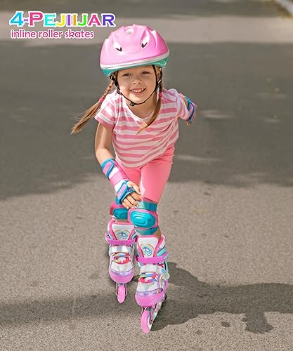 Miniatura 7 de Patines en línea de unicornio arcoíris para niñas, adolescentes y mujeres, patines 4-Pejiijar con ruedas luminosas, zapatos ajustables para niños