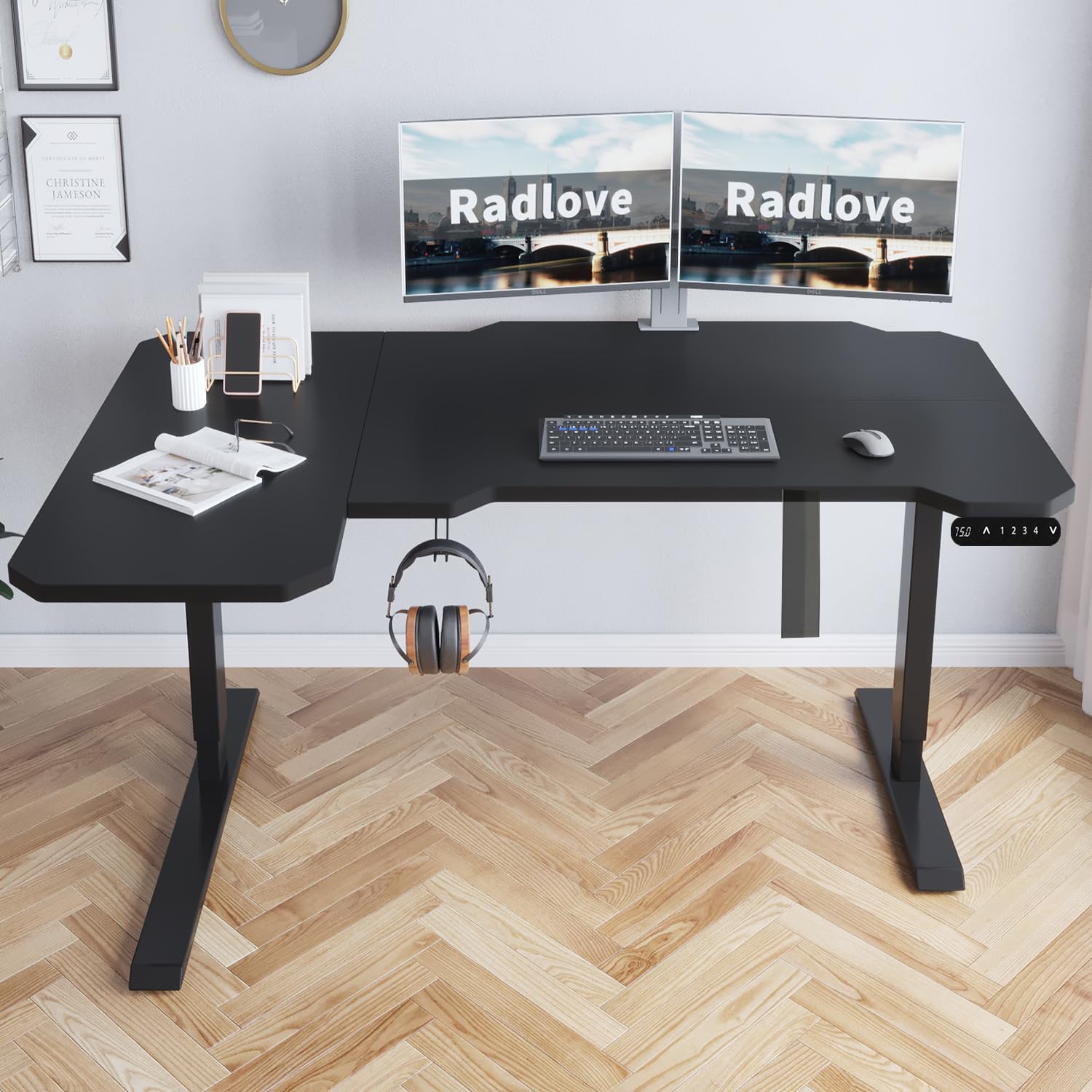 Radlove Escritorio de pie eléctrico Ajustable en Altura con 4 Controles de Memoria y tecnología anticolisión (78 x 150 cm, Black)