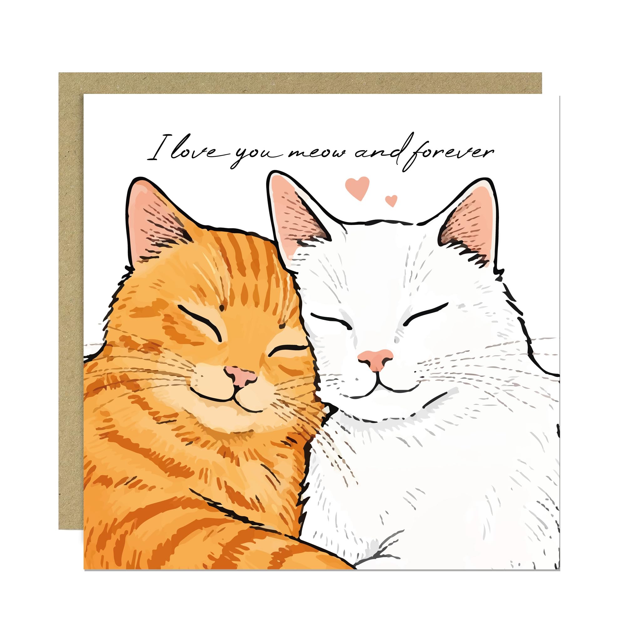 RED OCEAN Valentines Card, Valentines Day Card, I Love You Beary Much, Card For Boyfriend, Girlfriend, Husband, Wife, Card For Anniversary With Kraft Envelope (14cm x 14cm, Meow And Forever)