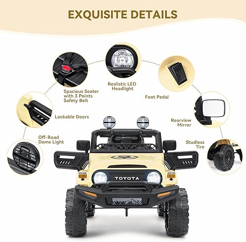 Miniatura 5 de Toyota FJ40 con licencia de 12 V para niños, 35 W x 2 baterías todoterreno para montar en camión, 3 velocidades, 6 luces LED, bocina, MP3USB, autos