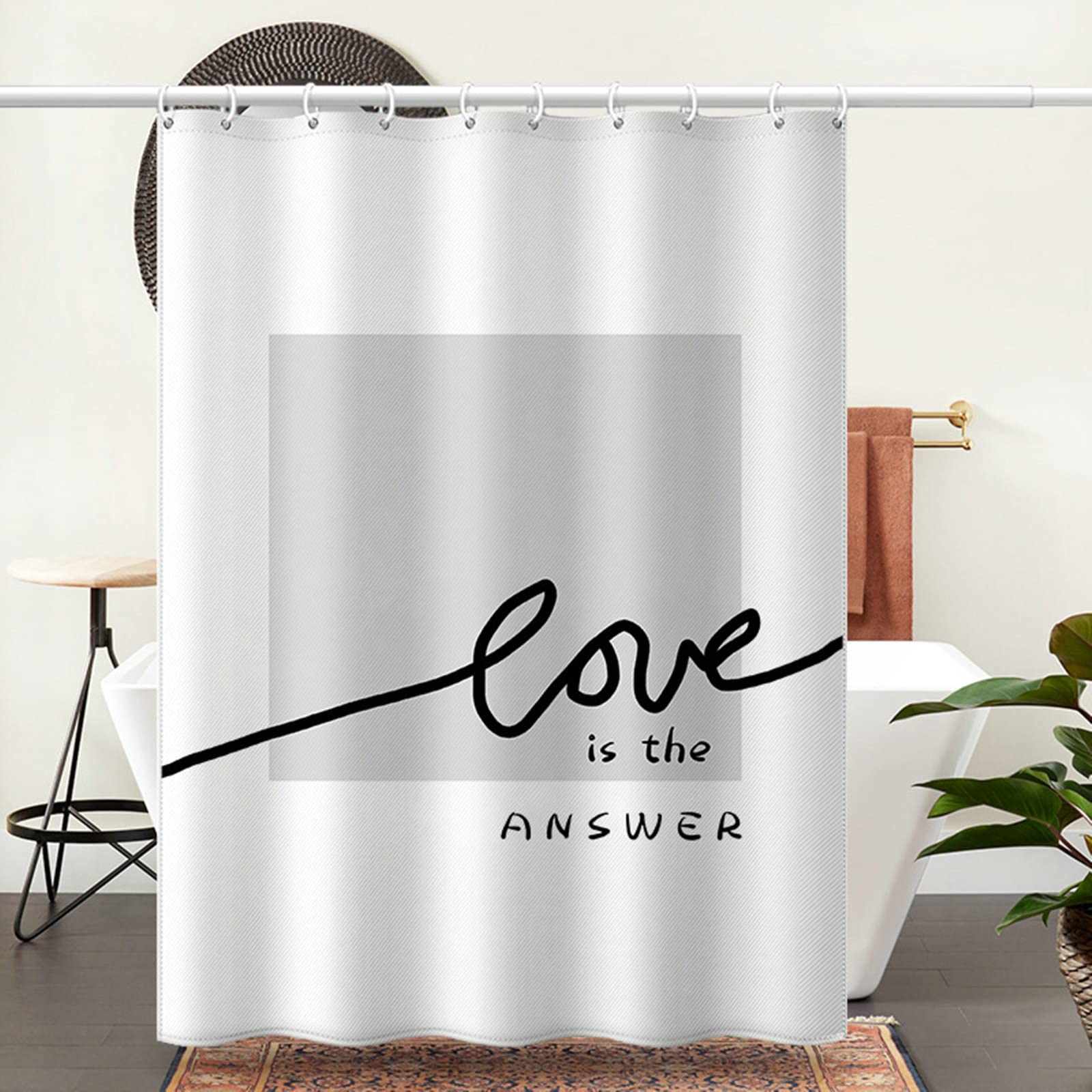 Gualiy Cortina de ducha impermeable resistente al moho, cortina de ventana de baño cuadrada Love is the answer Love is the answer Clawfoot cortina de ducha negro blanco gris cortinas de baño 180 x 180 cm