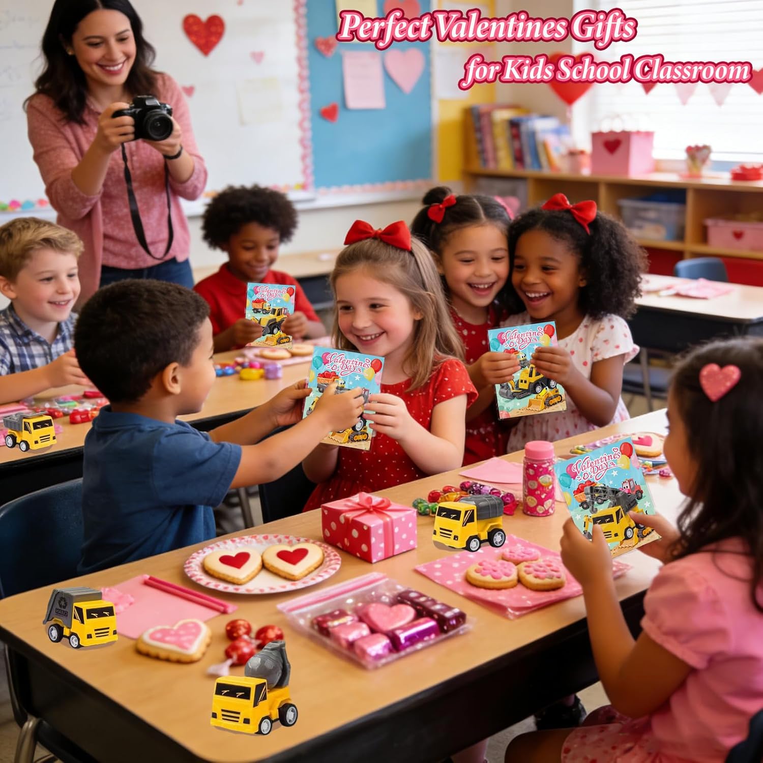 Easter Basket Stuffers for Kids School - 27PCS Valentine Gifts with Pull Back Cars Truck Vehicles Set for Boys Girls, Construction Toy for Class Party Favors, Potty Training Reward for Kid Classroom