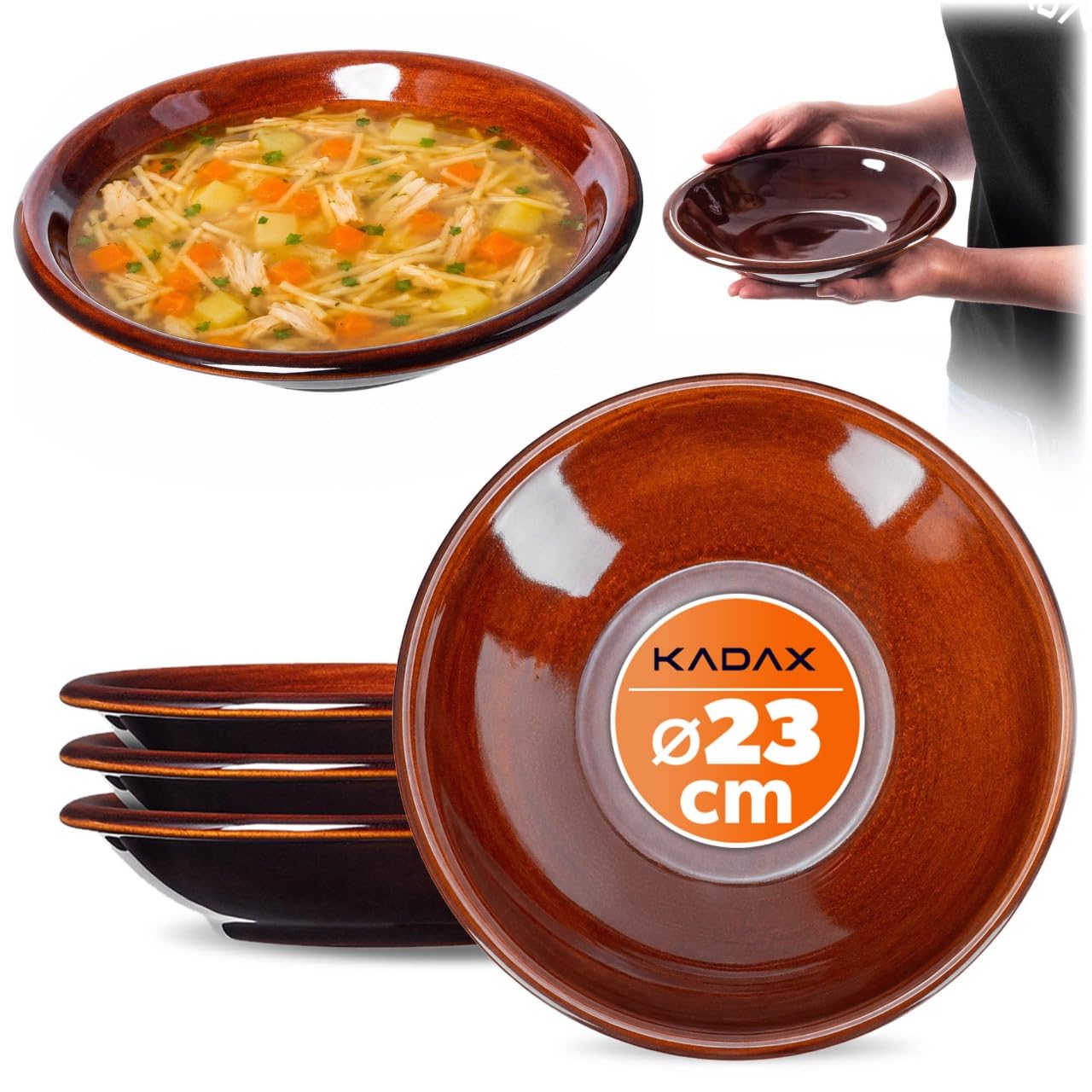 KADAX 4-częściowy zestaw talerzy z gliny z warstwą ceramiczną, talerze obiadowe, talerze obiadowe, talerze śniadaniowe, ciasta, desery (głębokie)