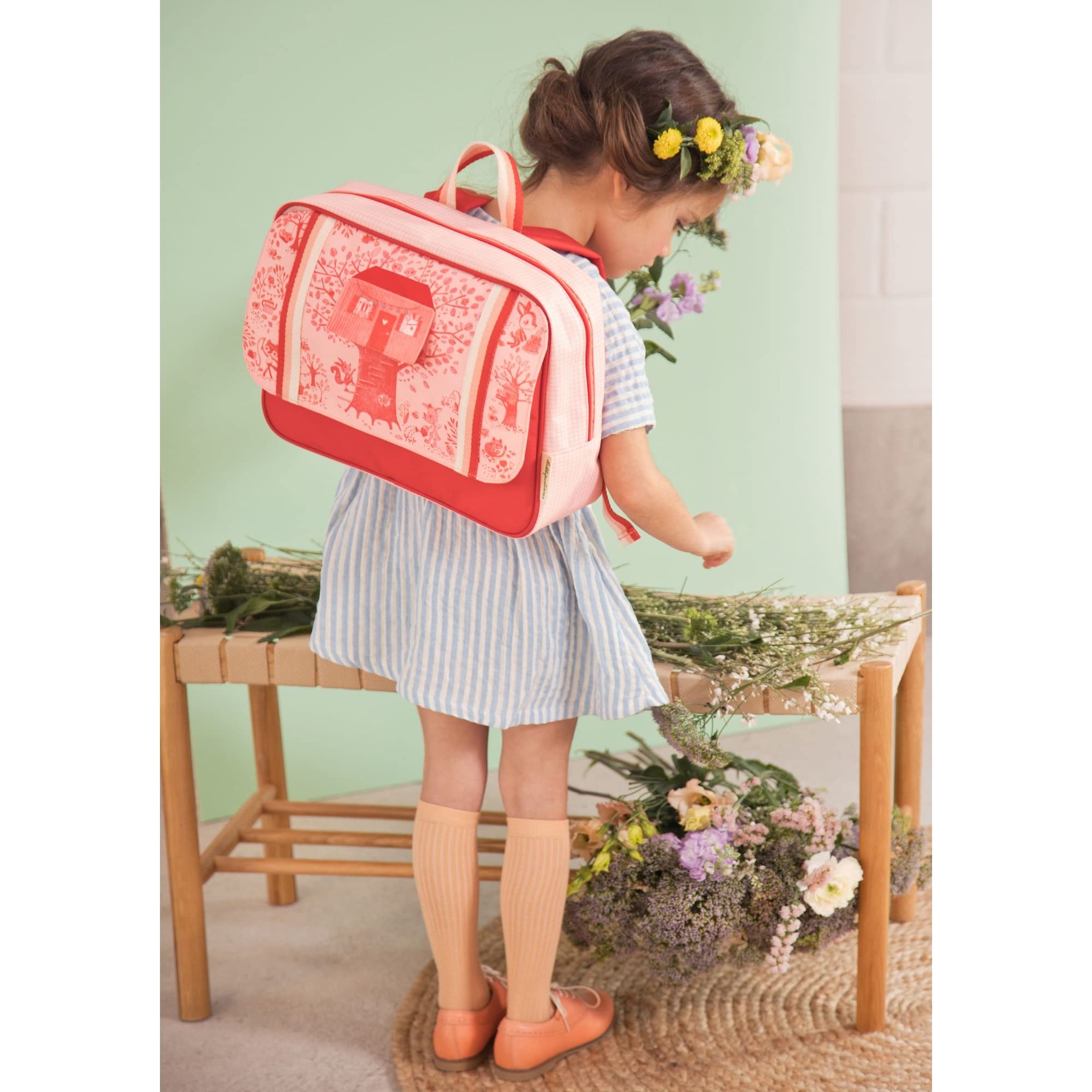 Lilliputiens - Cartable Happy Lena - Sac à dos enfant en polyester recyclé avec bande réfléchissante, compartiment A4, poche gourde - Confortable et sécurisé pour la maternelle - dès 2 ans - 84456