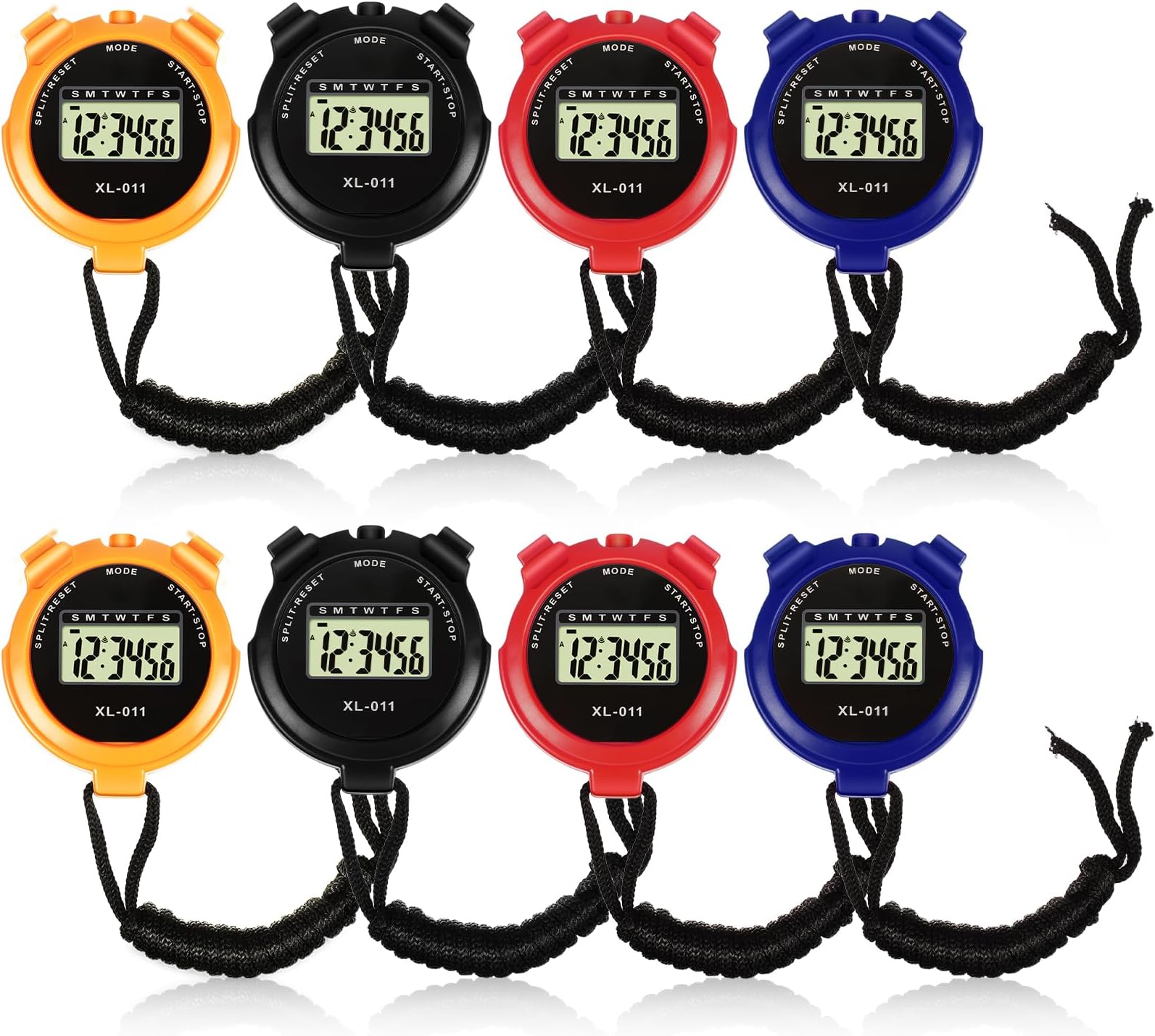 8 Pieces Sports Stopwatch Timer Multi Function Sport Digital Stop watch Large Display with Date Time and Alarm Function Shockproof Sport Stopwatch for Swimming Running Sports Training (Vivid Color)