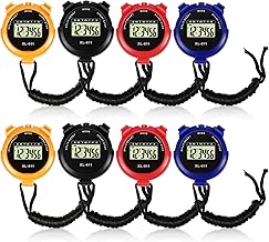 8 Pieces Sports Stopwatch Timer Multi Function Sport Digital Stop watch Large Display with Date Time and Alarm Function Shockproof Sport Stopwatch for Swimming Running Sports Training (Vivid Color)
