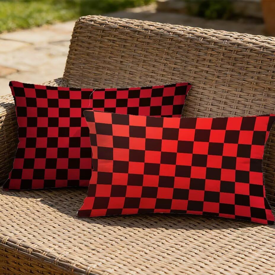 Coussin extérieur imperméable 40x80 housse de coussin de jardin rouge treillis anti-UV
