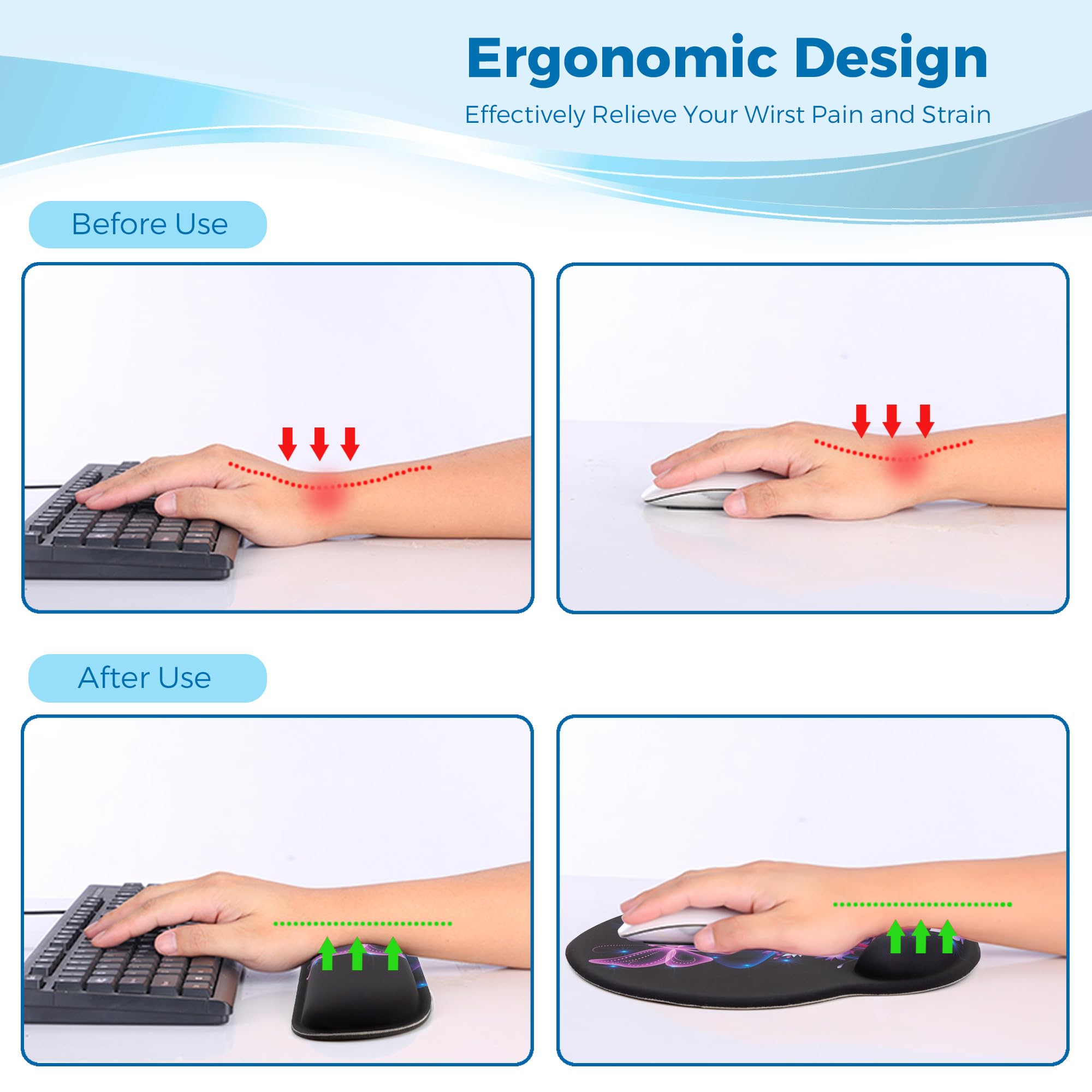 Keyboard Mouse Pad Set,Large Desk Pad Keyboard Wrist Rest Mouse Pad Wrist Support Coaster,Easy Typing Pain Relief Non-Slip Mousepad Wrist Support Mousepad Set Home Office,Sunflower - View #5
