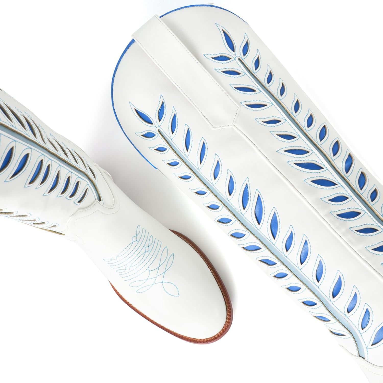 SIFINELAR Cowboy Bootsfor Women,Embroidery Knee High Cowgirl Boots, Pointed Toe Chunky Heel Western Boots White 10