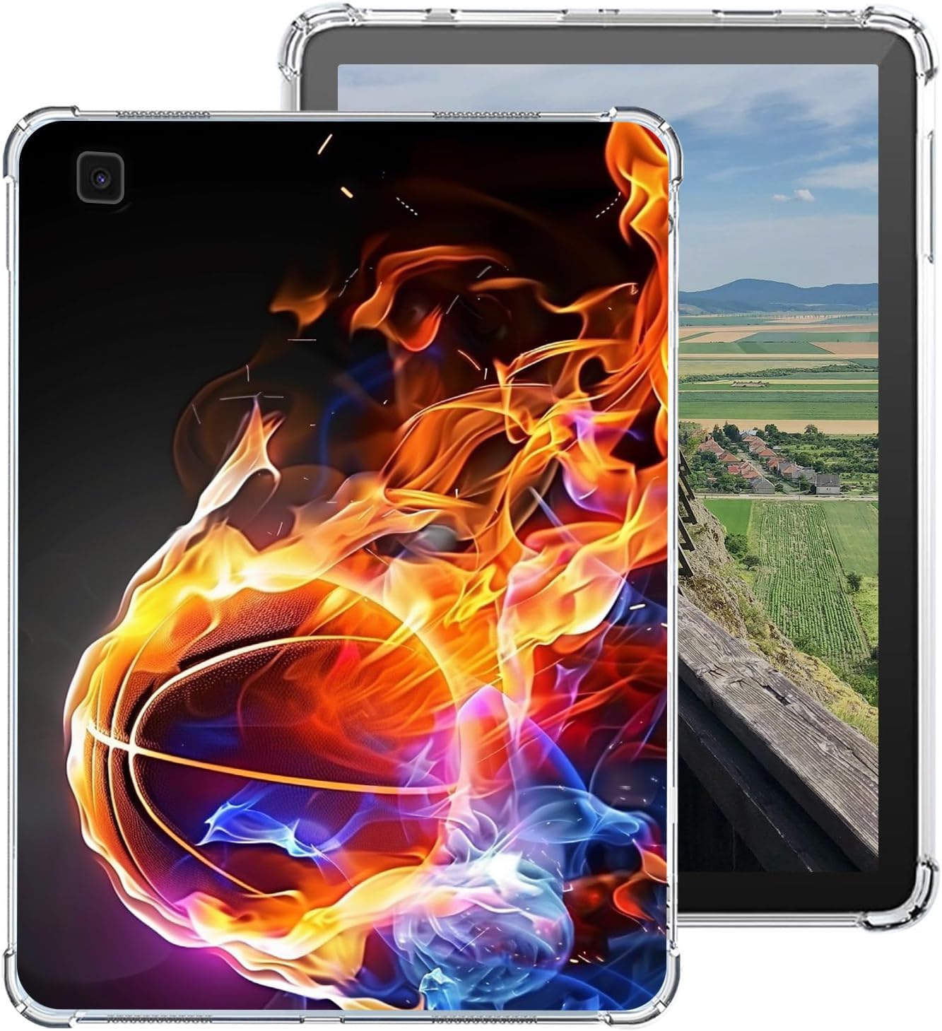 for Samsung Galaxy Tab S9 FE Case, Lightweight Shockproof for Galaxy S9 FE Tablet Case Clear, Slim Full Protective Bumper Cover for Galaxy Tab S9 FE Tablet 5g (Basketball Fire)