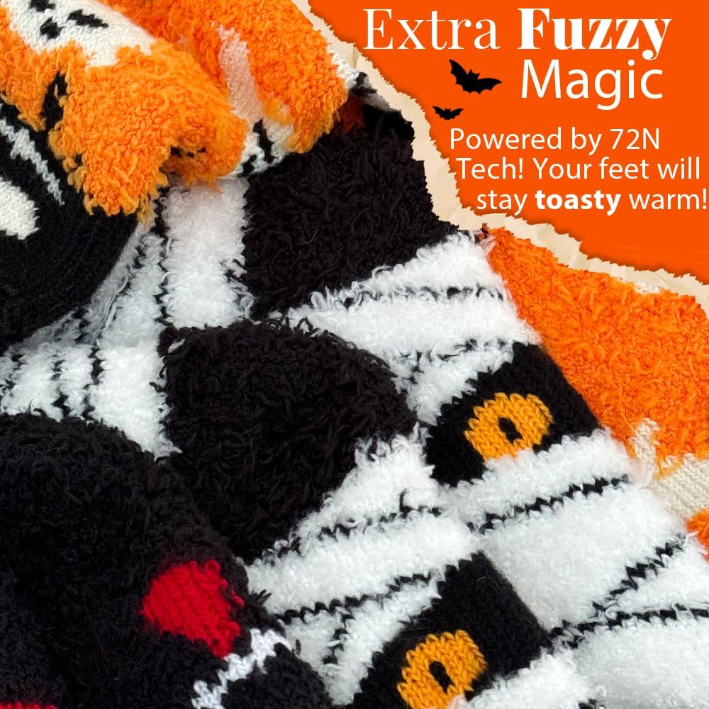 72-Needle Boo-tiful Halloween Fuzzy Socks for Women – 3 Pairs Ultra Soft Cozy Plush Crew Socks, Cute Spooky Fall Winter Gifts - Image 8