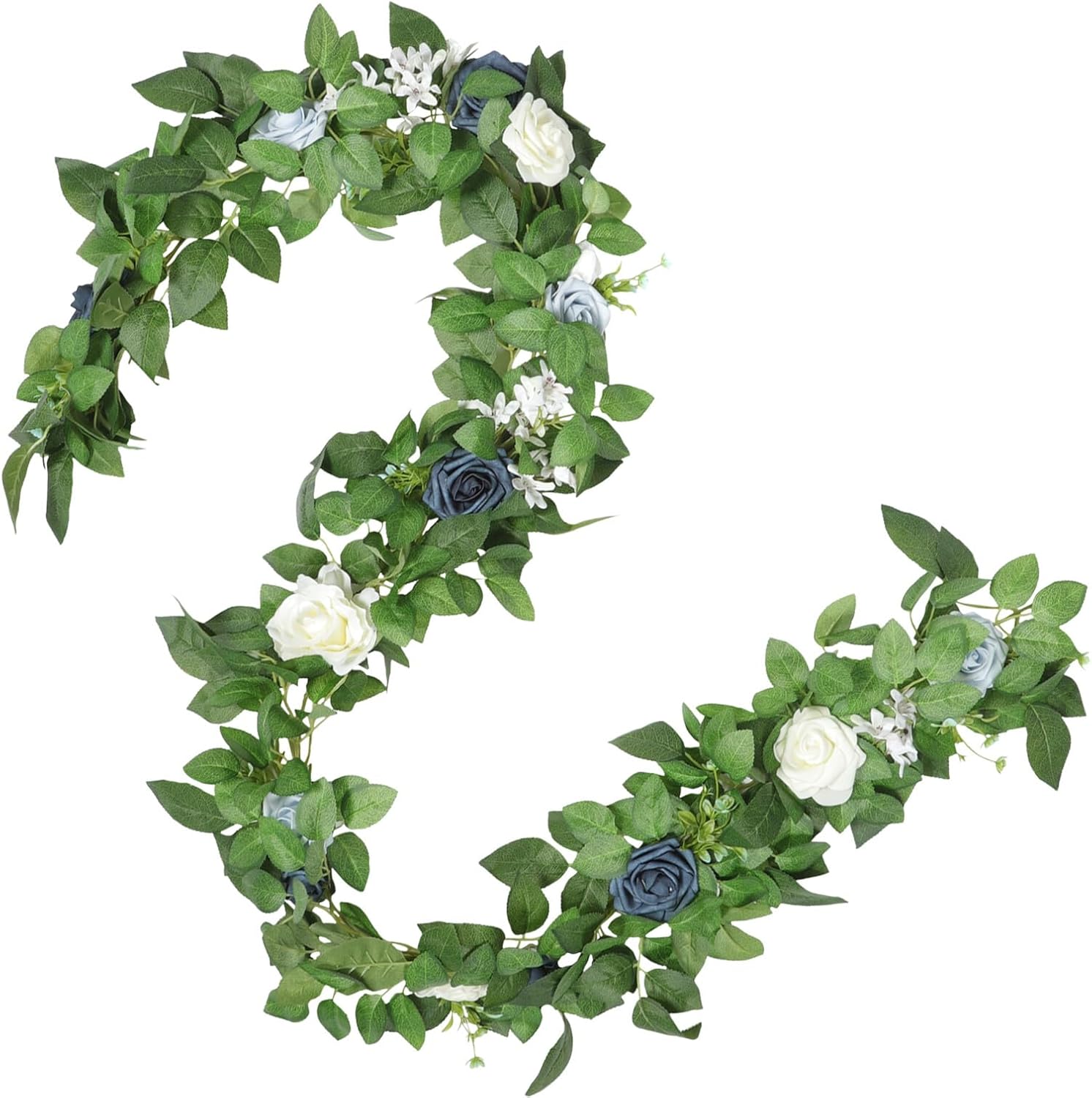 Wakauto Artificial Flower Garland Rose Vine Faux Blue Wedding Hanging Flower Vine for Outdoor Party Table Decoration