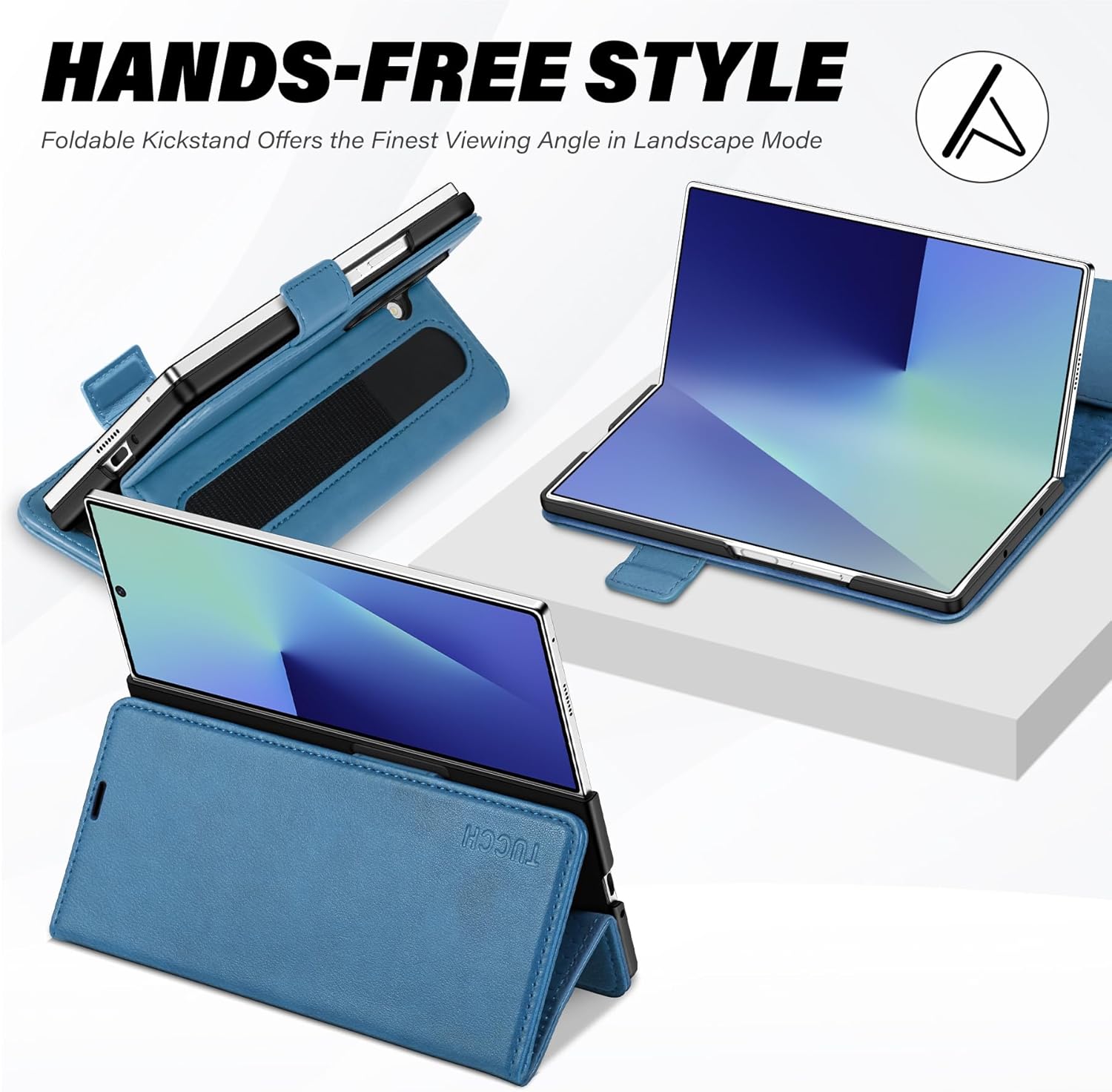 TUCCH Compatible with Galaxy Z Fold7 Wallet Case, PU Leather Flip Folio, 4 Card Slots, RFID Blocking, Kickstand, PC Shell Magnetic Phone Cover for Galaxy Z Fold 7 (8.0") 2025, Light Blue