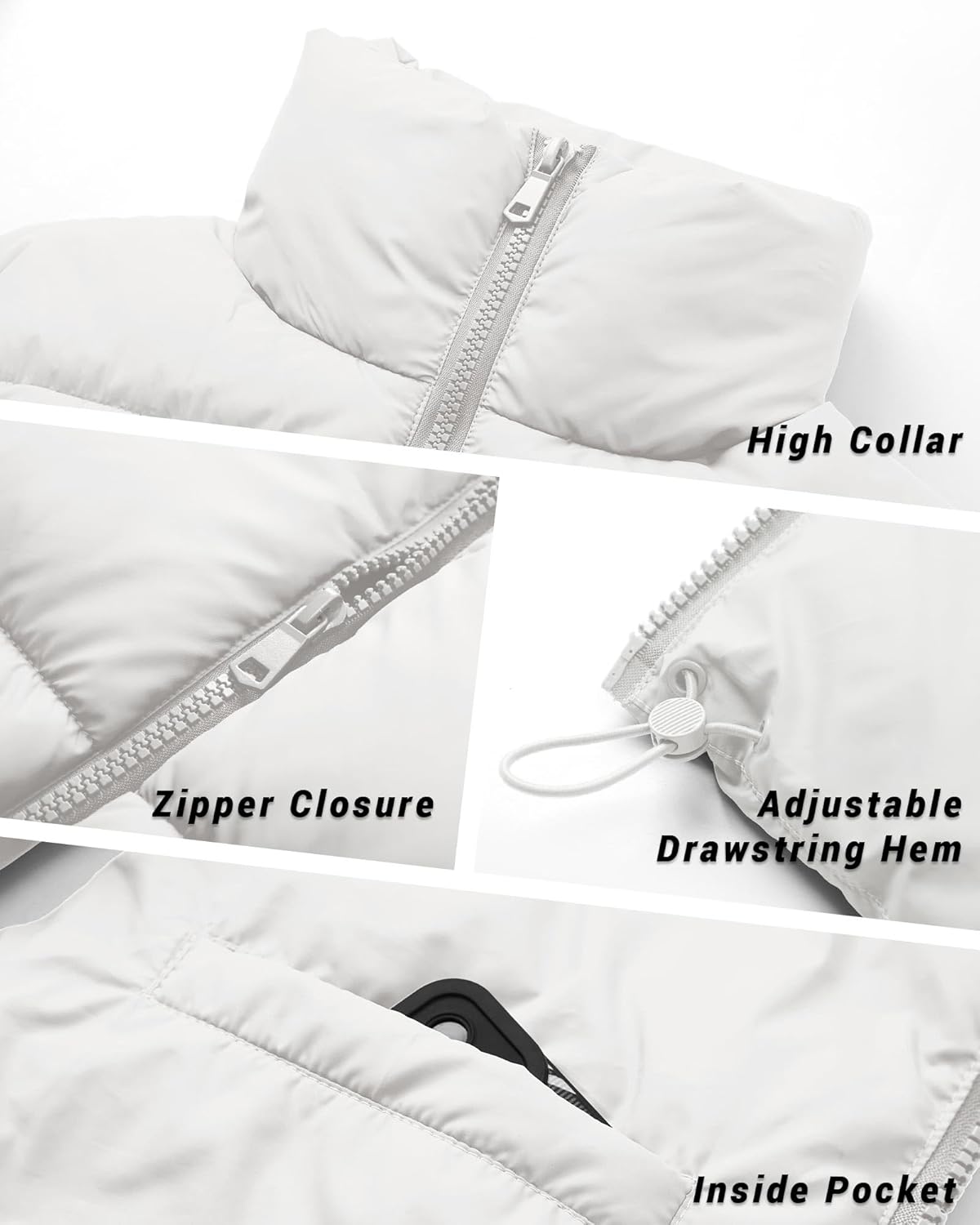 Polu Women's Cropped Puffer Vest Jacket Sleeveless Winter High Stand Collar Lightweight Vest for Women with Zip Gilet - Image 4