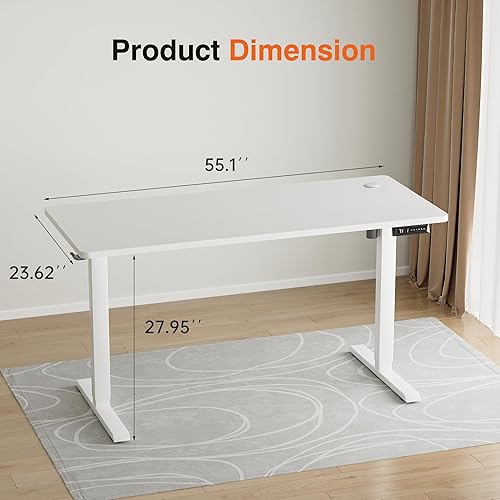 Vista 30 de Furmax Escritorio eléctrico de pie, escritorio ajustable de altura de 55 x 24 pulgadas con ruedas extraíbles, escritorio para computadora de oficina