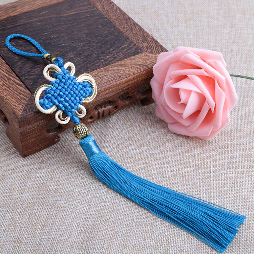 5/10/20Pcs Pendentif à Franges en Soie avec Pompons en Noeud Chinois, Artisanat Frange Gland Garniture Décoration de la Maison Caractéristiques Chinoises Ornements Cadeaux, Café Noir, 5PCS (Bleu Cie