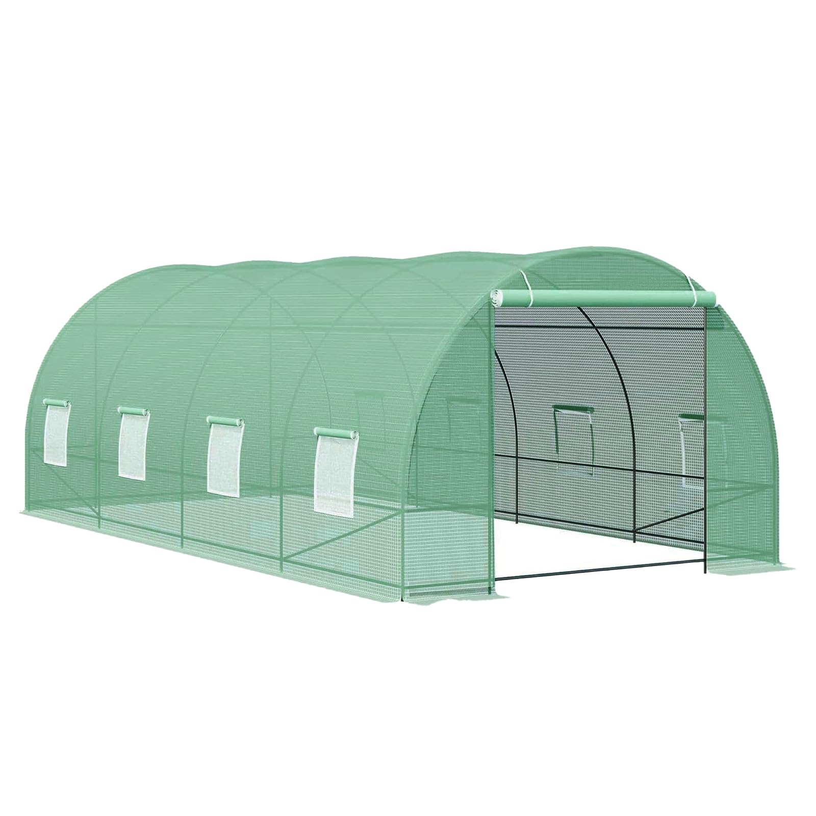 Large Walk-in Polytunnel Greenhouse with Reinforced Steel Frame, Roll Up Door, Mesh Windows, UV-Resistant 140GPE Fabric, Green (4x3x2m)