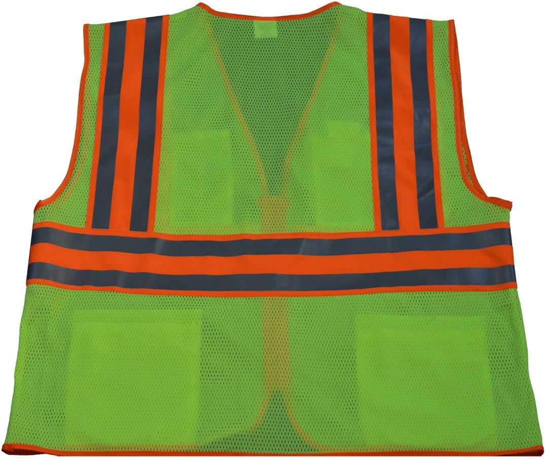 Petra Roc LVM2-CB2-2X/3X ANSI Class 2 Safety Vest with Orange Contrast Binding, XX-Large/XXX-Large, Lime Mesh