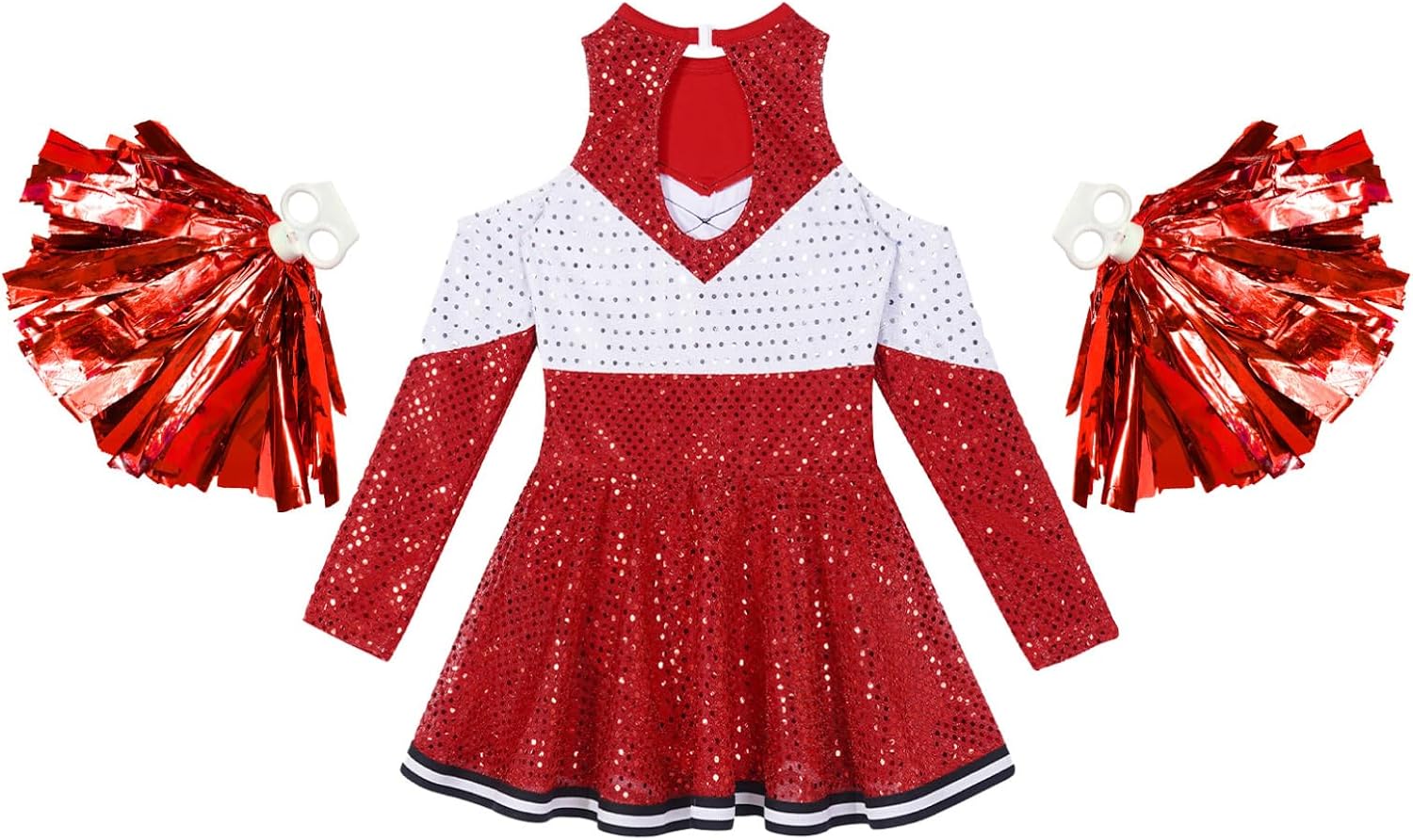 Hedmy Kids Girls Cheerleading Costume Sparkly Sequin Dance Dress Halloween Carnival Cheer Leader Red A 10 Years
