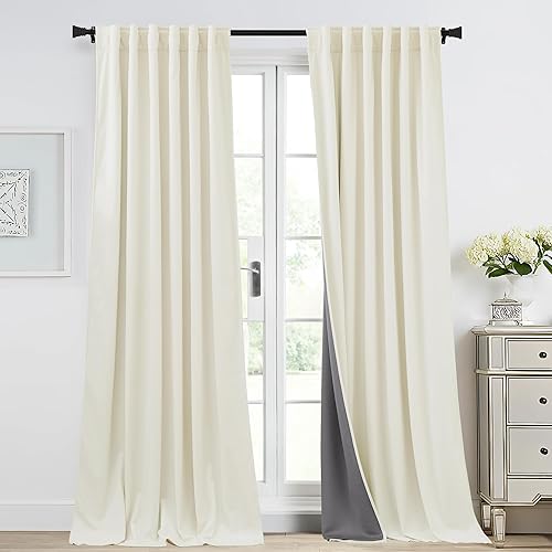 Miniatura 2 de StangH Cortinas opacas de terciopelo blanco marfil, cortinas 100% opacas de dos capas, 90 pulgadas, pestaña trasera, aislamiento térmico, cortinas