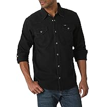 Wrangler Iconic Regular Fit Snap Shirt Camicia Button-Down, Denim Nero, L Uomo