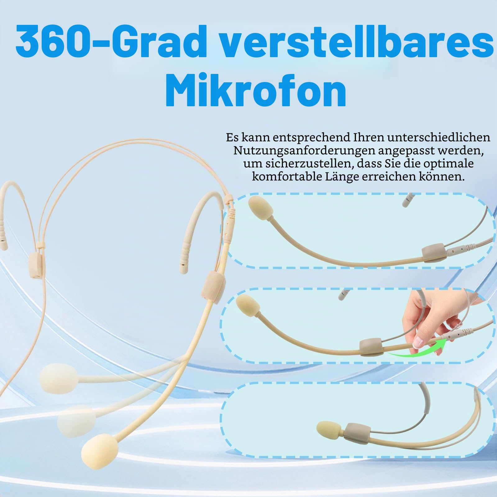 Mikrofon mit einzigartigem Kopfbügel kompatibel mit dem Shure kabellosen Sender, omnidirektionales Kondensatormikrofon beige (mini XLR TA4F weiblich)