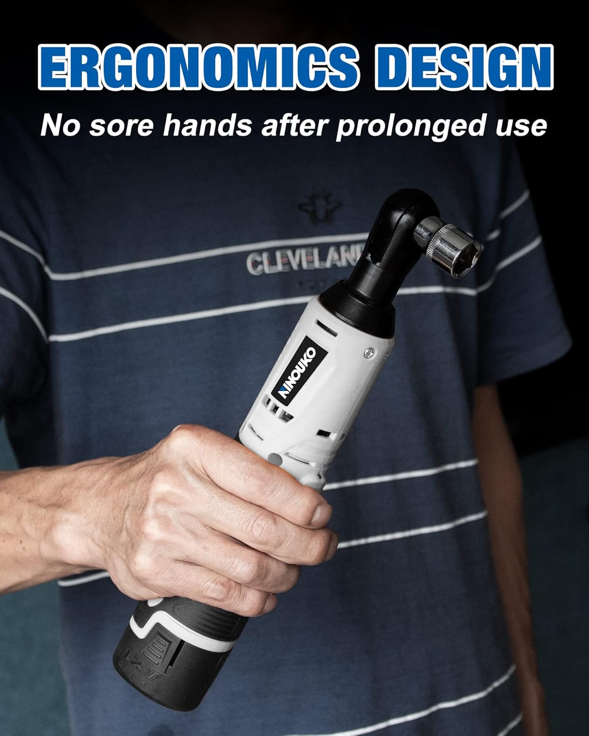 3/8 Inch Cordless Ratchet Wrench 12V 40Ft-LBS High Torque, with 2x2.0AH Batteries & LED Light, Electric Power Ratchet for Automotive Repairs, Tight Spaces, and DIY Projects Grey image 7 of 7 B0BDL3K3GM