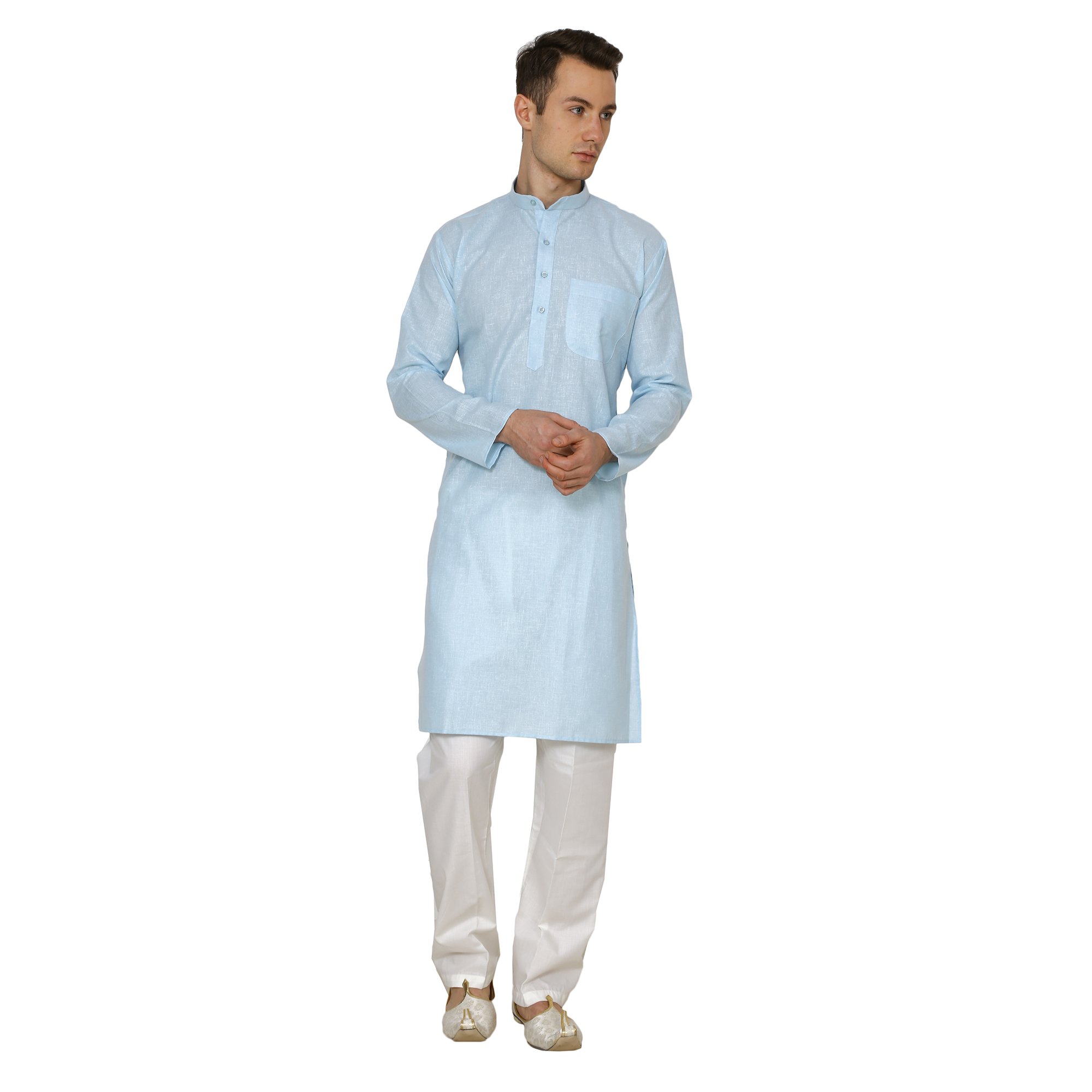 royal kurta Mens Linen Dobby Pattern Ethnic Kurta Pyjama Set-picture-13