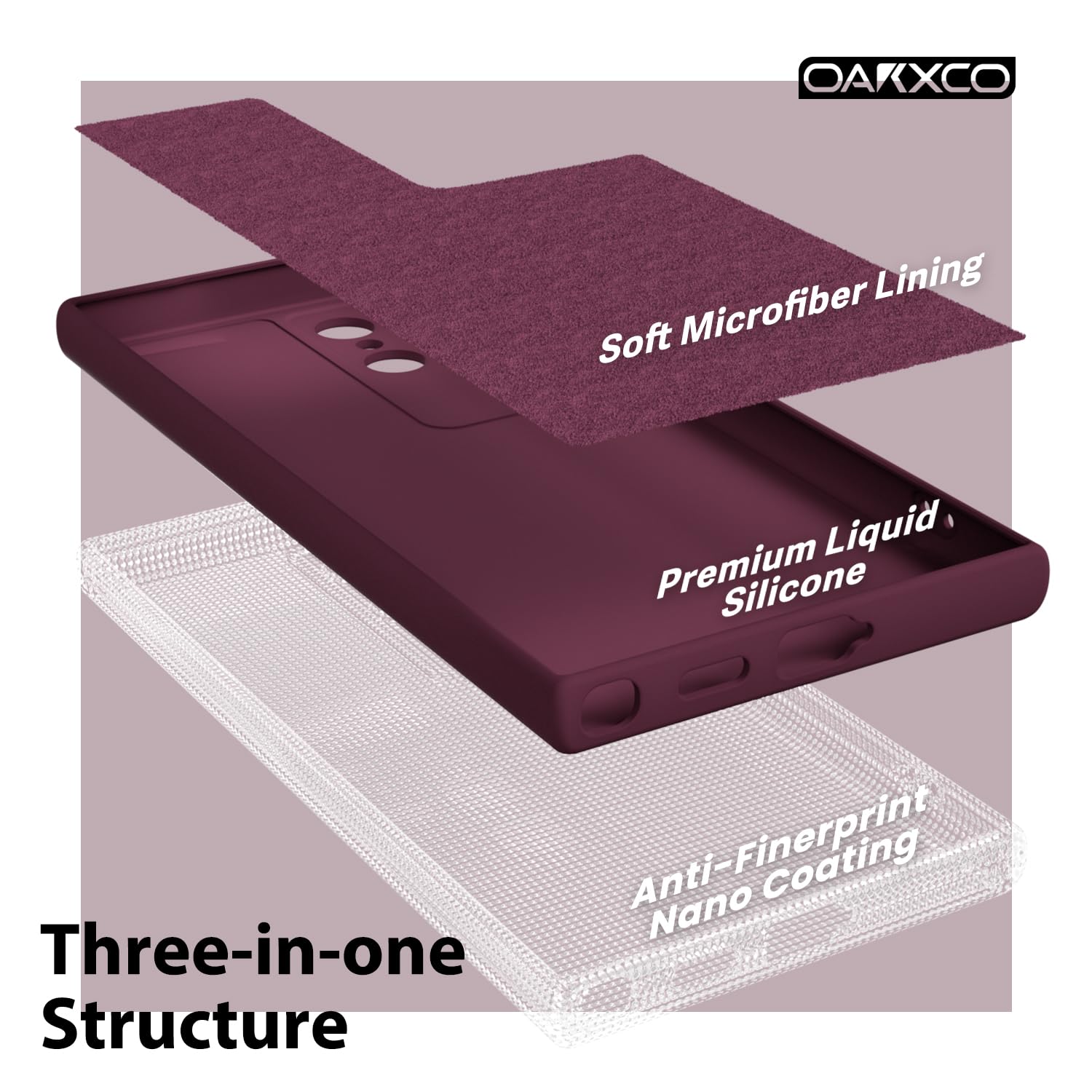 oakxco for Samsung Galaxy S24 Ultra Phone Case Liquid Silicone, Thin Slim Soft Rubber Gel TPU Plain Simple Cover for Women Girl Cute, Matte Solid Color, Burgundy Plum Wine — view 5