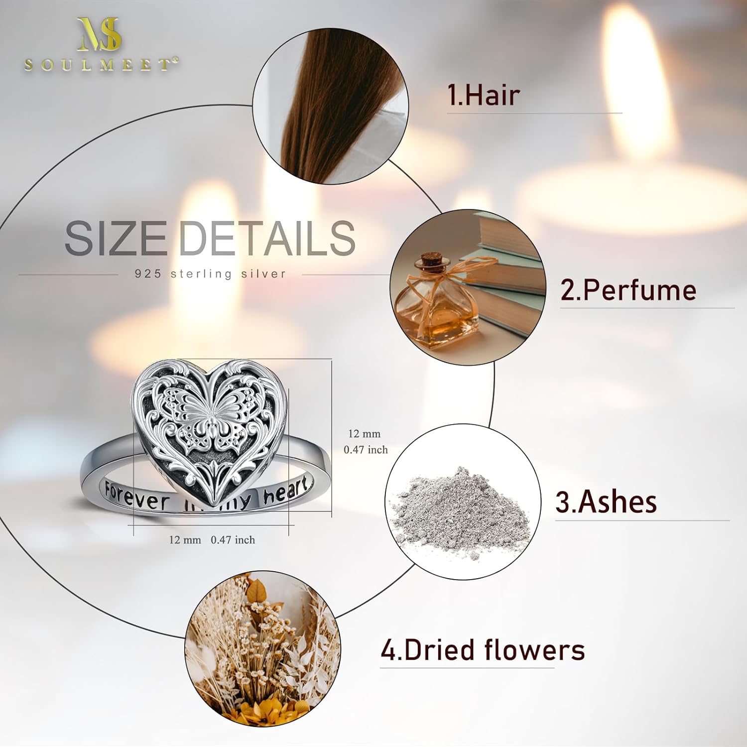 SOULMEET Butterfly Locket Urn Ring That Holds Loved Ones Ashes Sterling Silver Personalized Locket Band Keepsake Memorial Jewelry Cremation Rings for Women - Image 5