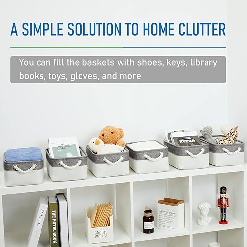 Vista 56 de Bidtakay Canastas pequeñas de almacenamiento de lona con asas [6 unidades] Contenedores de almacenamiento de tela azul marino de 11.8 x 7.8 x 5