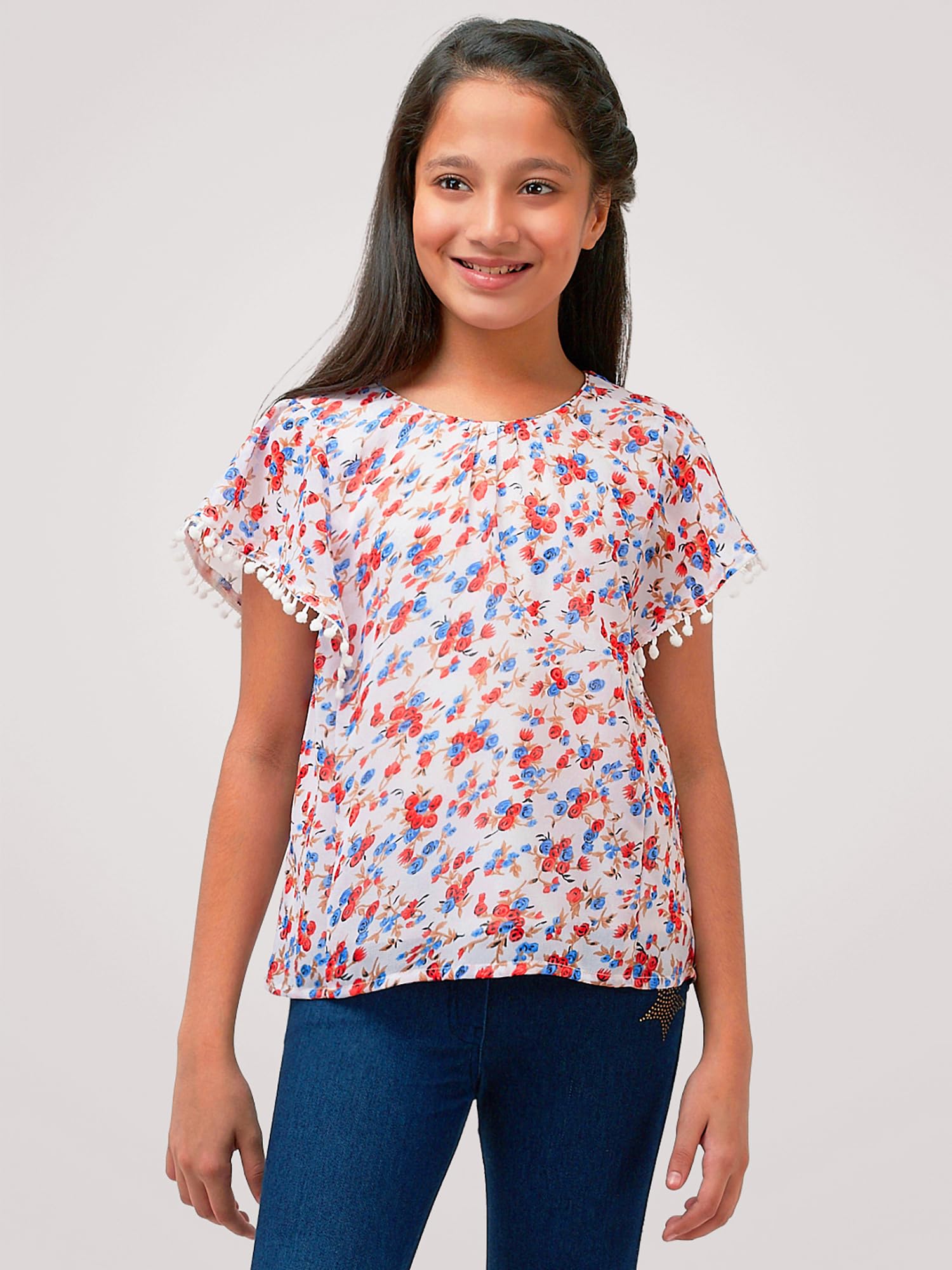 Merrigo Kidz Girls Printed Georgette Top Off White 1