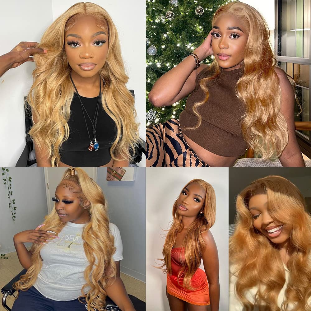 X-TRESS 4X4 Honey Blonde Closure Human Hair Pre Plucked With Baby Hair 4X4 Transparent Lace Free Part Bleached Konts 16 Inch Malaysian Natural Hair Human Hair Body Wave Honey Blonde Lace Closure