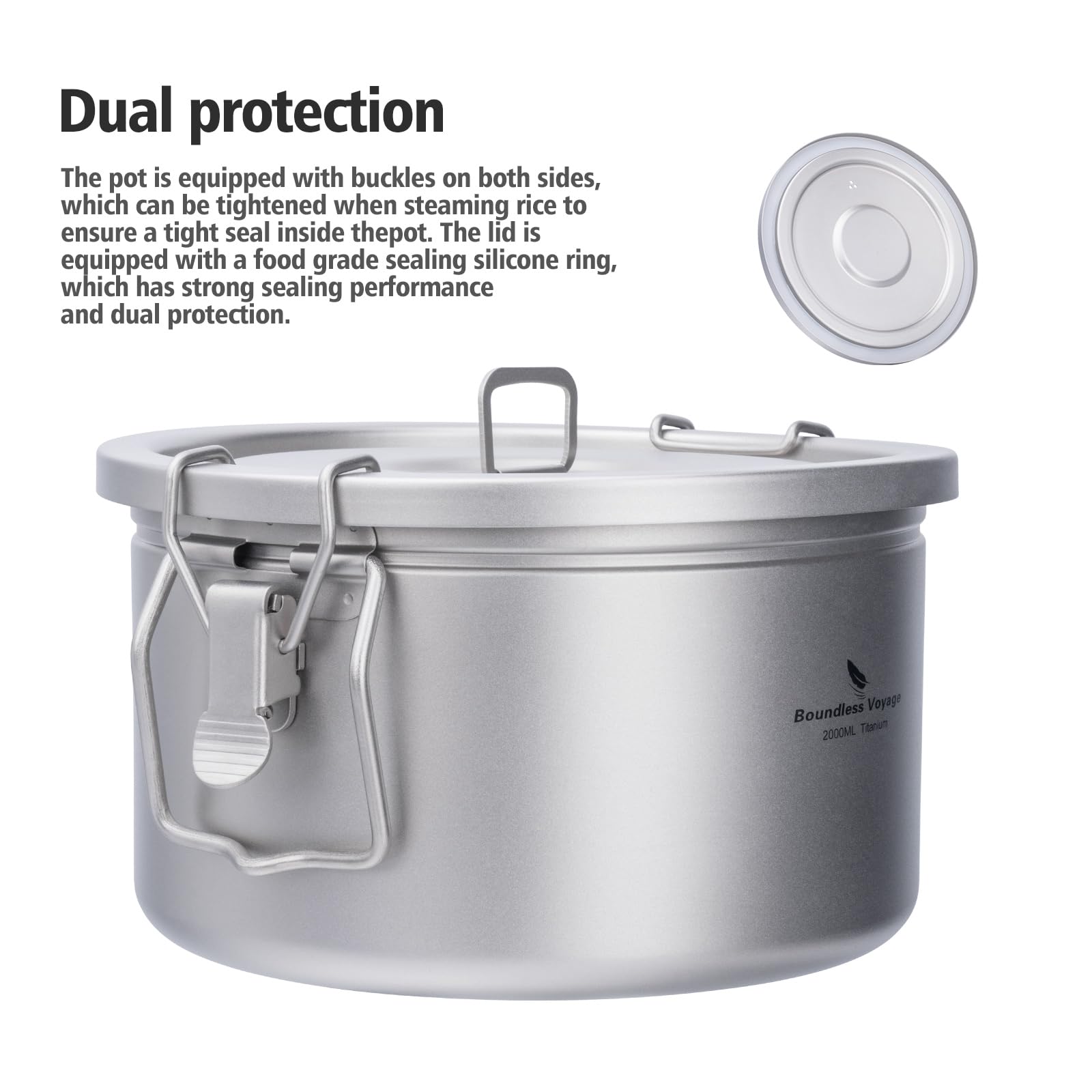 iBasingo Pentola per zuppa di riso in titanio da 2 litri con coperchio pentole da campeggio portatile da cucina kit per interni ed esterni pentola multifunzione ultraleggera fornello multifunzione