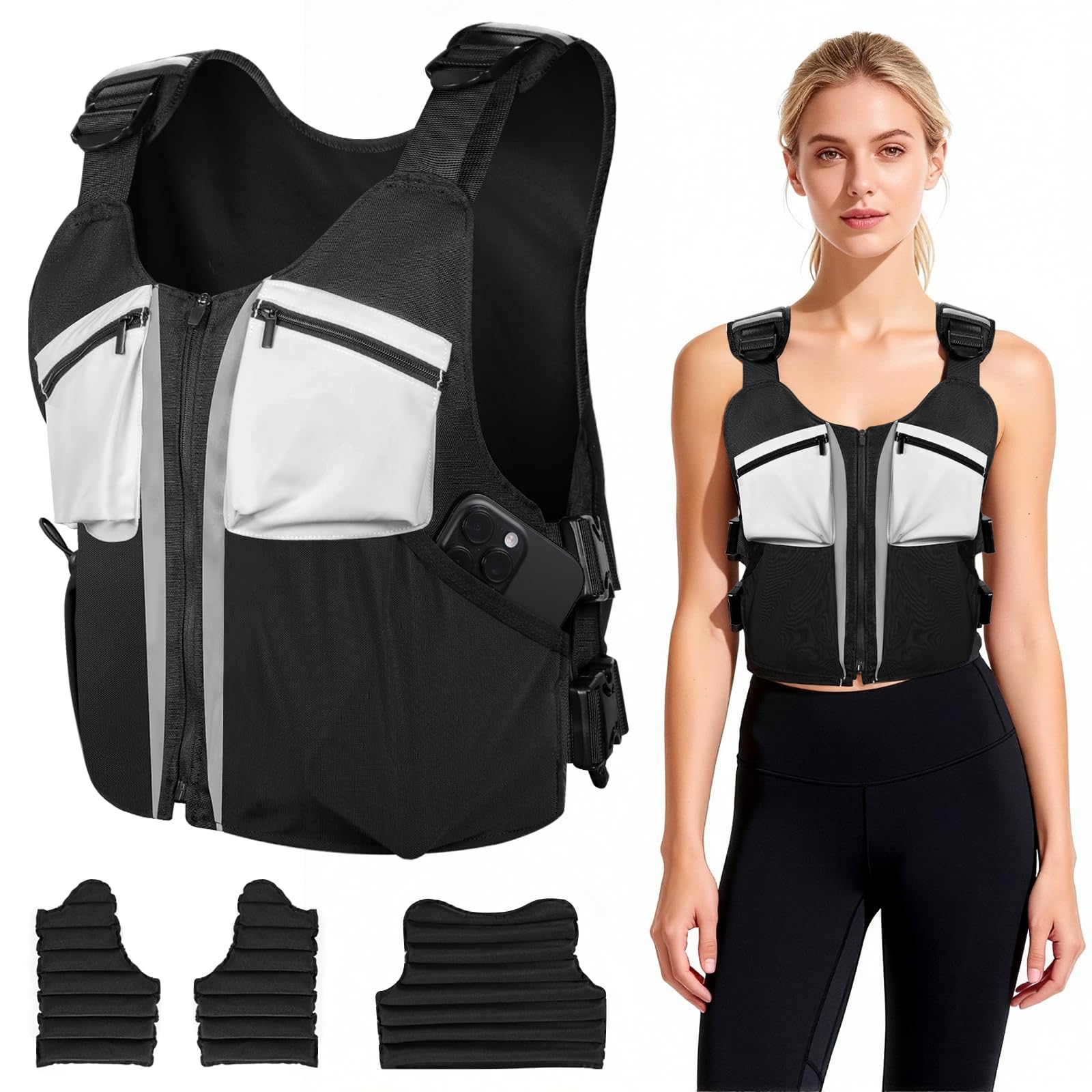 Weighted Vest 12lb Weight Vest with Reflective Stripe Strength training weight vests for Men Women Weights Included Body