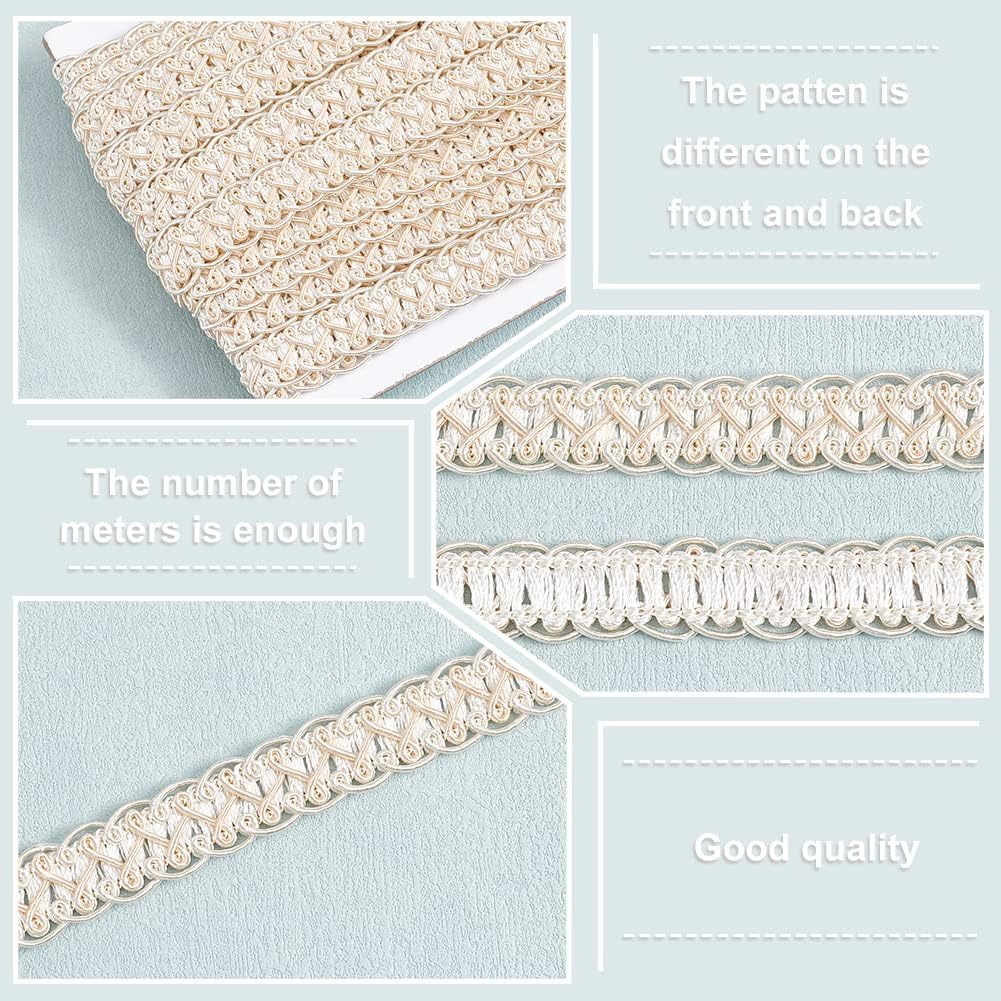 PH PandaHall 13 Yard Gimp Braid 15mm Woven Fabric Trim - Polyester Braided Lace Beige Upholstery for Wedding, Costume, DIY Crafts, Sewing, Jewelry Making, Curtain, Slipcover, Home Decor
