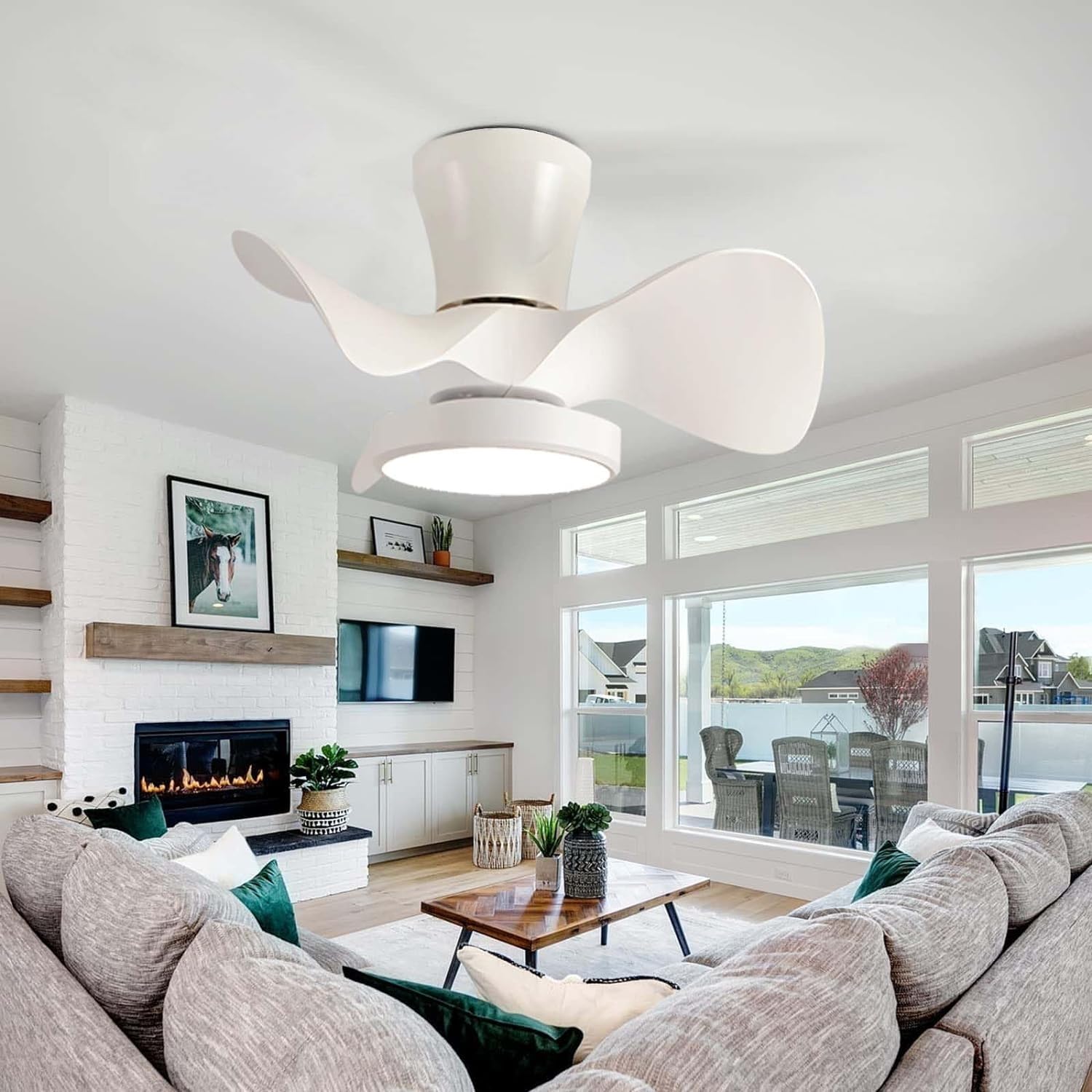 HXYSXHJUO Ceiling fan light 55CM Memory Function and Remote Control Reversible 6-Speed Dimmable LED Silent 3 Blades - White/Black (C)