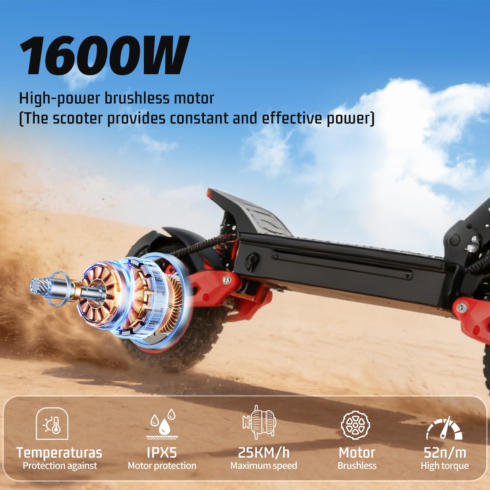 Patinete Eléctrico Adulto Plegable 11” Off-Road, Autonomía 50-55KM, Velocidad Máx 25 km/h, Batería 48V 18Ah, Doble Suspensión, Doble Freno de Disco, Scooter Eléctrico Potente Todo Terreno