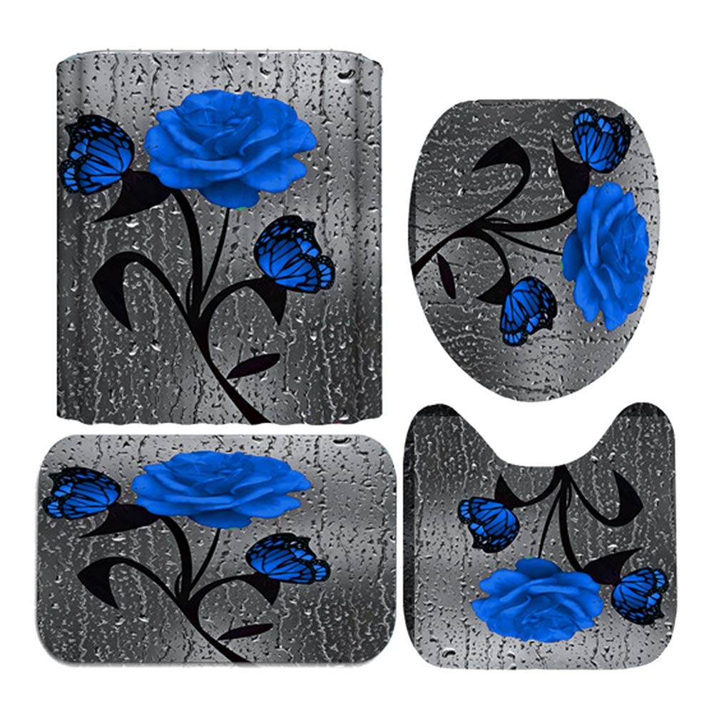 SOPIYRIO Duschvorhang-Set Mit Kirschblüten-Motiv – Inkl. Badematte, WC-Deckelbezug & 12 Haken, 183x183 Cm