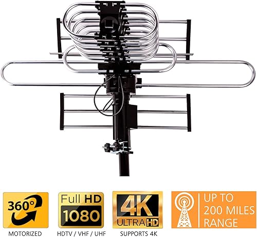 Miniatura 2 de Five Star - Antena TV digital amplificada para exteriores, rango hasta 200 millas, apta para 2 TV, ganancia inteligente para HD 4K 1080P, rotación