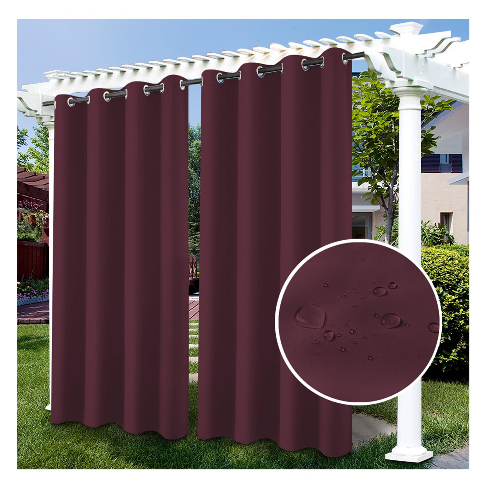RevLie Blackout Curtains Waterproof Outdoor Curtains Garden Patio Gazebo Sunscreen Windproof Thermal Insulated Drape Grommet Curtains for Porch Cabana Pergola 1 Panel Curtain,212 * 182cm（W*H）