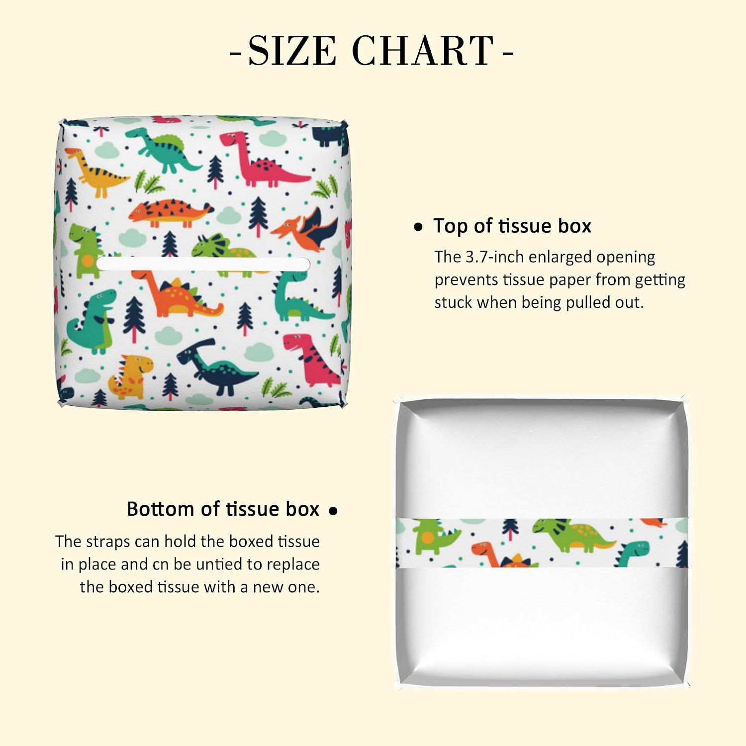 Leather Tissue Box Holder Cartoon Dinosaur Tissue Box Cover Square Waterproof Tissue Holder Organizer Modern Napkin Holder for Bedroom Dresser Night Stand Office Desk image 3